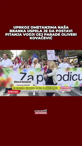 Naša novinarka Branka Lazić, uprkos ometanjima od strane zgubidana, uspela je da postavi pitanja Oliveri Kovačević, vođi gej-parade. Olivera je odgovorila na Brankina pitanja o trenutnom skupu, kao i o blokadama i napadima na novinare. Detaljnije na Informer.rs #informernovine #informertv #gejparada #blokade #brankalazic  