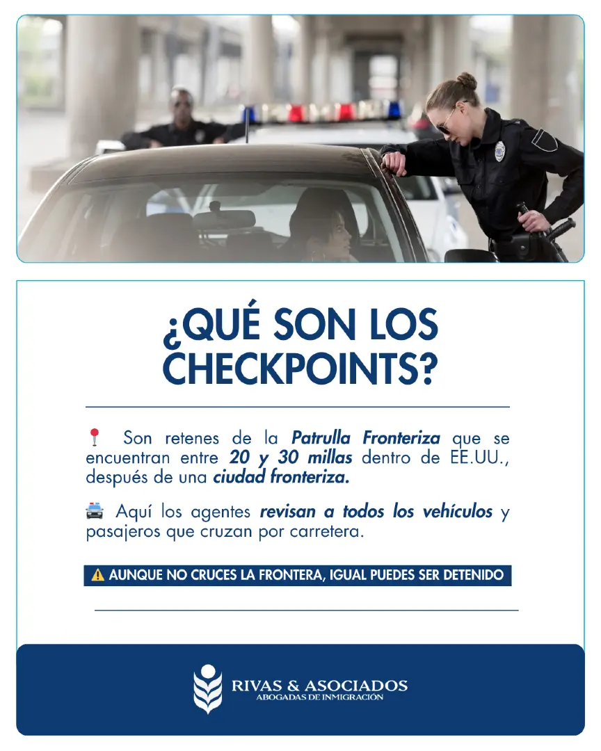🚨 ¿Sabías que aunque no cruces la frontera, puedes ser detenido en un checkpoint? No pongas en riesgo tu libertad ni tu caso migratorio por desinformación. Infórmate, prepárate y ten un plan. 📞 (844) 37-RIVAS 💬 WhatsApp: (918) 740-4227 🌐 rivasassociates.com #RivasYAsociados #ConoceTusDerechos #InmigraciónUSA #Checkpoints #ICE #AbogadosDeInmigración