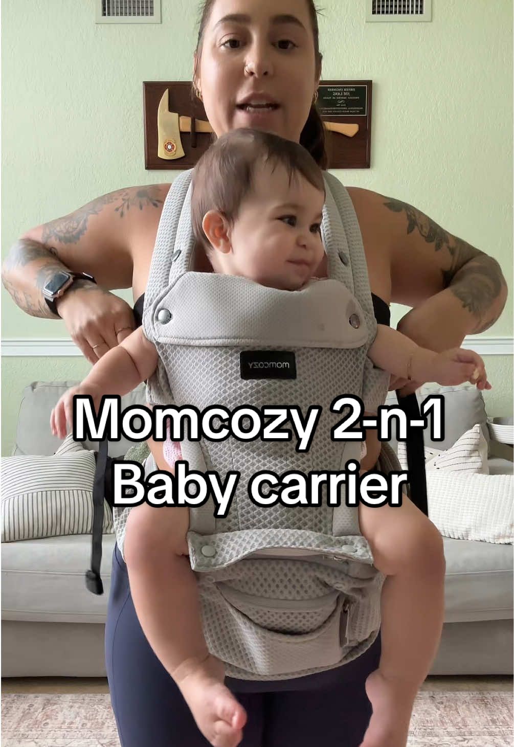 This carrier doubles as a regular baby carrier and and hip seat for your baby 🤩 #momcozy #momcozybabycarrier #babycarrier #babyseat #babyhipseat 