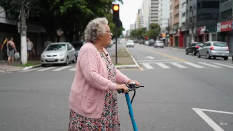 idosa  com pressa ultrapassa o sinal com seu patinete motorizado 🤣
