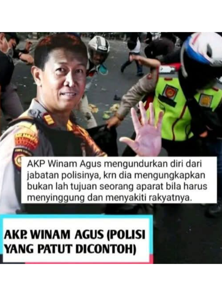 Ketika seorang tergugah hatinya dan mencintai rakyatnya dia akan rela melepas segala pangkat dan jabatanya.... AKP winam agus memilih mengundurkqn diri dari jabatan polisinya,karena dia mengungkapkan... 