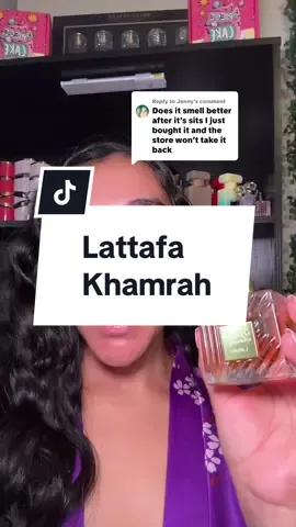 Replying to @Jenny Lattafa Khamrah is a elegant spicy cinamon  vanilla  Top Notes Cinnamon, Nutmeg, Bergamot Middle Notes Dates, Praline, Tuberose, Mahonial Base Notes Vanilla, Tonka Bean, Amberwood, Myrrh, Benzoin, Akigalawood