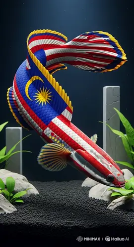 Channa fish (snakehead) inspired by the Malaysian flag (Jalur Gemilang) @Hailuo AI (MiniMax)  #ChannaJalurGemilang #ChannaMalaysia #IkanChanna #JalurGemilang #AquascapeArt 