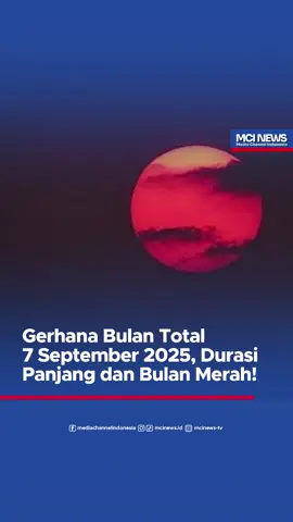 Fenomena langit spektakuler akan terjadi pada Minggu malam hingga Senin dini hari, 7 September 2025. Gerhana Bulan Total ini bisa disaksikan langsung di seluruh wilayah Indonesia tanpa alat bantu khusus. Menurut BMKG, Gerhana Bulan akan berlangsung selama 5 jam 26 menit, dengan totalitas atau fase Bulan merah darah selama 1 jam 22 menit. Puncak gerhana diprediksi terjadi pada pukul 01.11 WIB. Observatorium Bosscha memberikan tips agar lebih maksimal menikmati gerhana, yaitu pilih lokasi minim polusi cahaya, gunakan kamera atau ponsel dengan fitur long exposure, serta siapkan minuman hangat karena fenomena ini terjadi larut malam. Gerhana Bulan Total ini aman dilihat dengan mata telanjang, berbeda dengan gerhana matahari. Jadi, jangan lewatkan momen langka ini untuk mengabadikannya! Apakah kamu sudah siap begadang untuk melihat Bulan merah? #GerhanaBulan #BloodMoon #GerhanaBulan2025 #BMKG #FenomenaLangit #GerhanaTotal #GerhanaSeptember #GerhanaBulanTotal #FenomenaAlam #BeritaViral #BeritaTerkini #LangitMalam #fypシ #fyp #mcinews.id