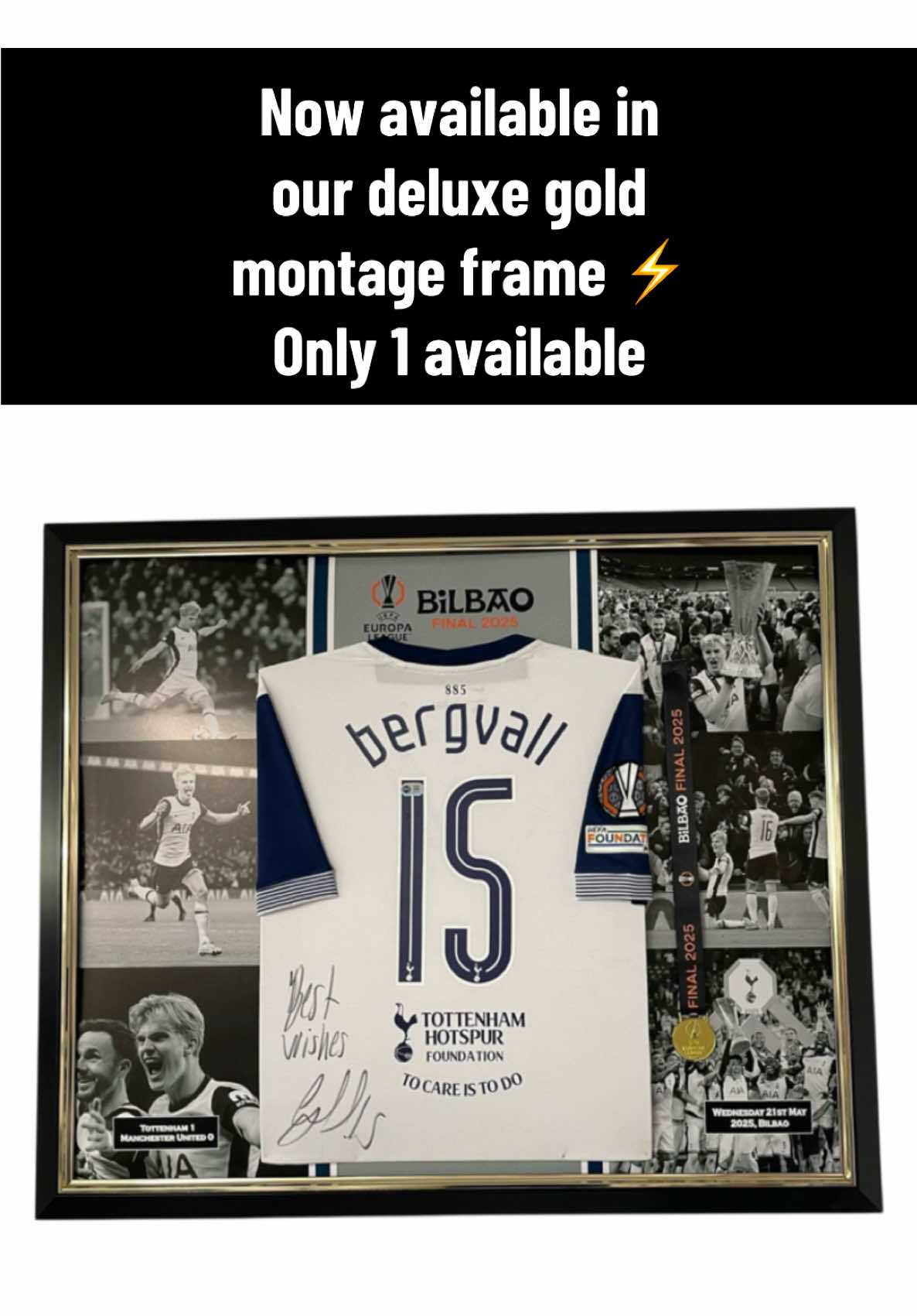 The cleanest autograph you’ll see this season 👀🖊️ Lucas Bergvall with a Best Wishes inscription + massive signature ⚡️ Now framed in our deluxe gold montage frame — a proper collector’s piece 🔥 #LucasBergvall #Spurs #COYS #TottenhamHotspur #EuropaLeague     
