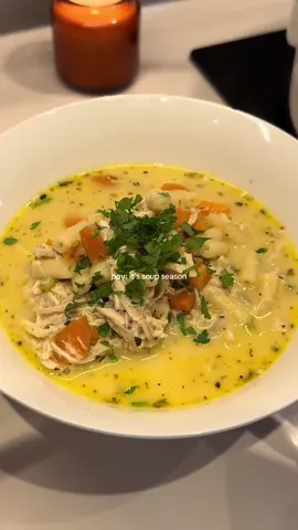 Sunday soup series 🥣🍂 Chicken noodle soup 🤤 This is a great way to use up leftover roast chicken - if you don’t have this, just use normal chicken breast. cook and shred this before making the soup! Ingredients: 1 tbsp extra virgin olive oil 1 white onion 3 large garlic cloves 1 large carrot, diced 1 celery stick, diced 1 tbsp mixed herbs  Good pinch of salt and pepper About half a leftover chicken (use 3-4 cooked chicken breasts instead if you don’t have this) 1.2 litres chicken stock  1 cup macaroni / noodles 50-100ml cream (single or double) Handful fresh parsley, chopped 1/2 cup grated Parmesan Firstly, chop all your veggies and fry in a large pan until soft. Add in your mixed herbs, salt and pepper until combined.  Then add in your leftover chicken. If you don’t have this, cook some chicken breast in the oven / air fryer for around 25 mins and then shred once cooked.  Add the chicken stock, the pasta and leave to simmer. Once cooked, add your cream, parsley and Parmesan. Leave to simmer, add more water if it’s too thick and more seasoning to your taste. Mix well and serve! This made around 4-5 portions. #chickennoodlesoup #chickensoup #autumnrecipes #sundaysoupseries #soupseason 
