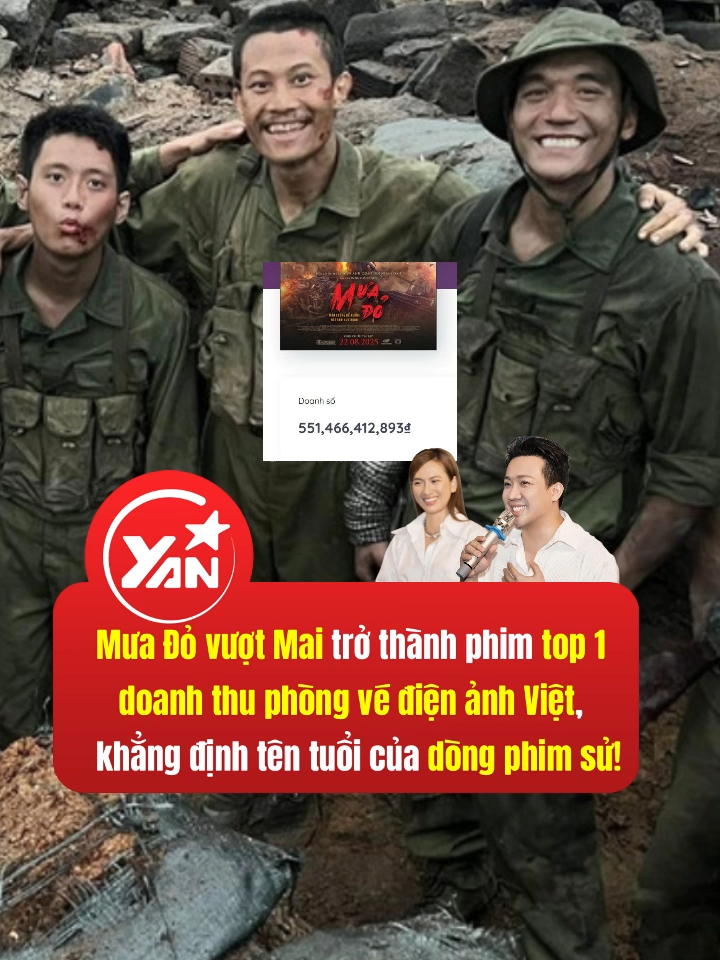 Mưa Đỏ chính thức trở thành phim Việt có doanh thu phòng vé cao nhất mọi thời đại #yan #yannews #tiktoknews #muado #tranthanh