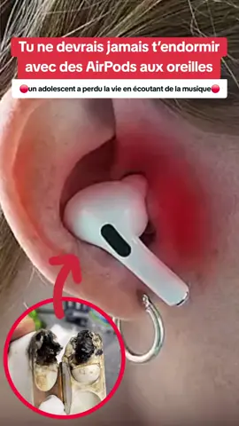 Tu ne devrais jamais t’endormir avec des AirPods aux oreilles. Une adolescente a perdu la vie en s’endormant en écoutant de la musique #telephone #danger #airpod #adolescente #faitsdivers 