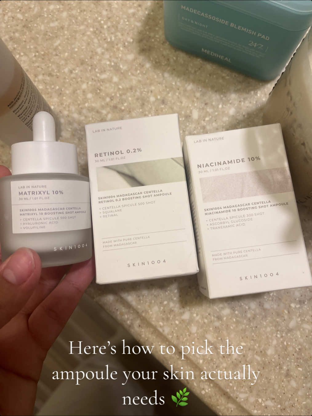 New SKIN1004 boosting ampoules 🌿 Which one would you add to your routine—Matrixyl, Retinol, or Niacinamide? #skincarelover #skincarefinds #tiktokshopfinds #skin1004 #skincaretips @SKIN1004 US @hwahae_global_official 