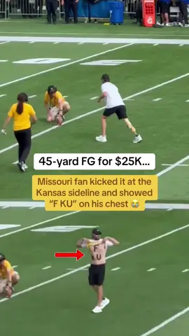 Threw away a chance at $25K just to troll Kansas 😅🙌 (via laurarowe95/X, carterarey/IG) #cfb #CollegeFootball #missouri #kansas 