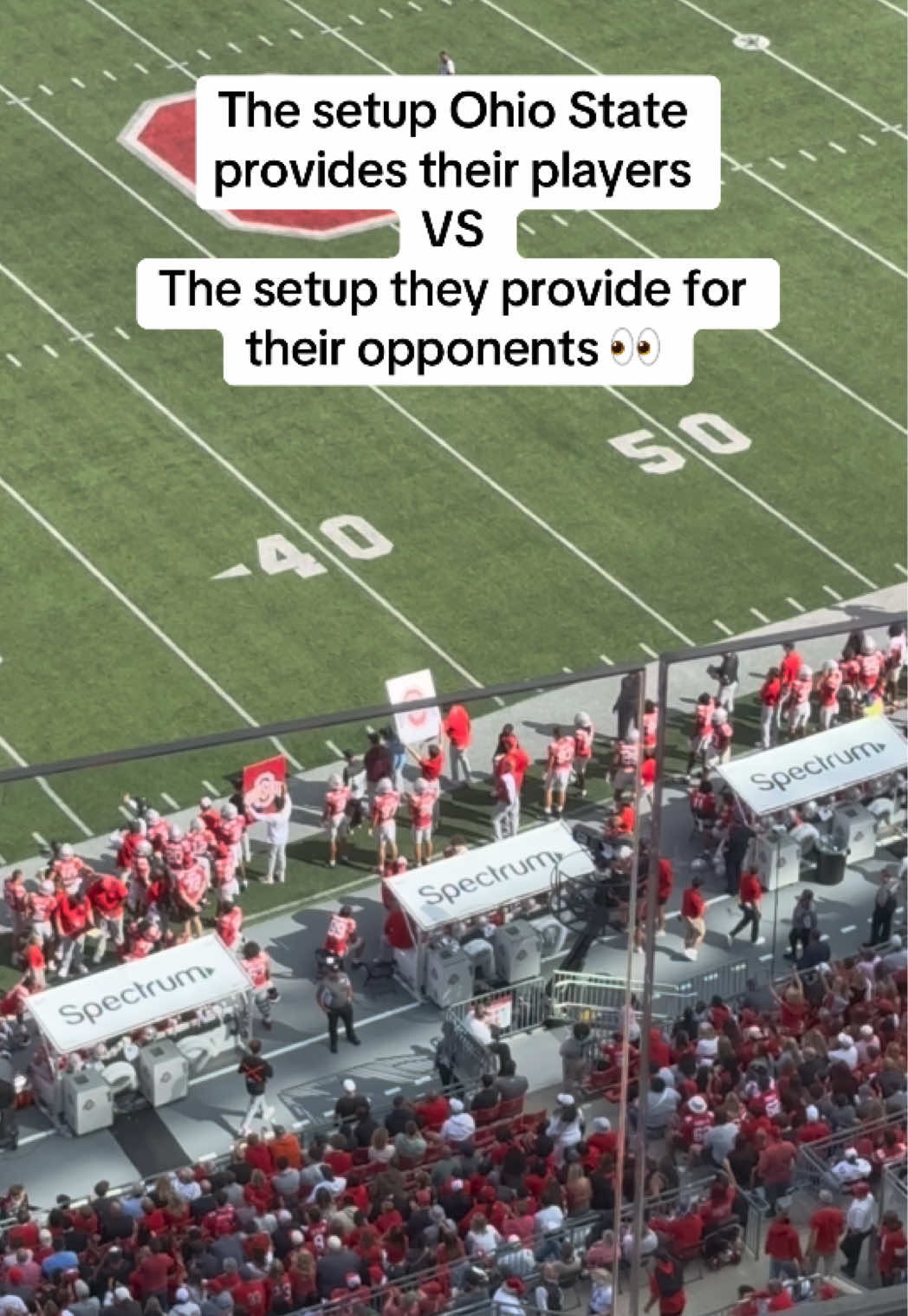 The bench setup Ohio State’s athletic department provides for their own players, vs what they provide for their opponents 👀  #osu #football #CollegeFootball #trending #foryou 