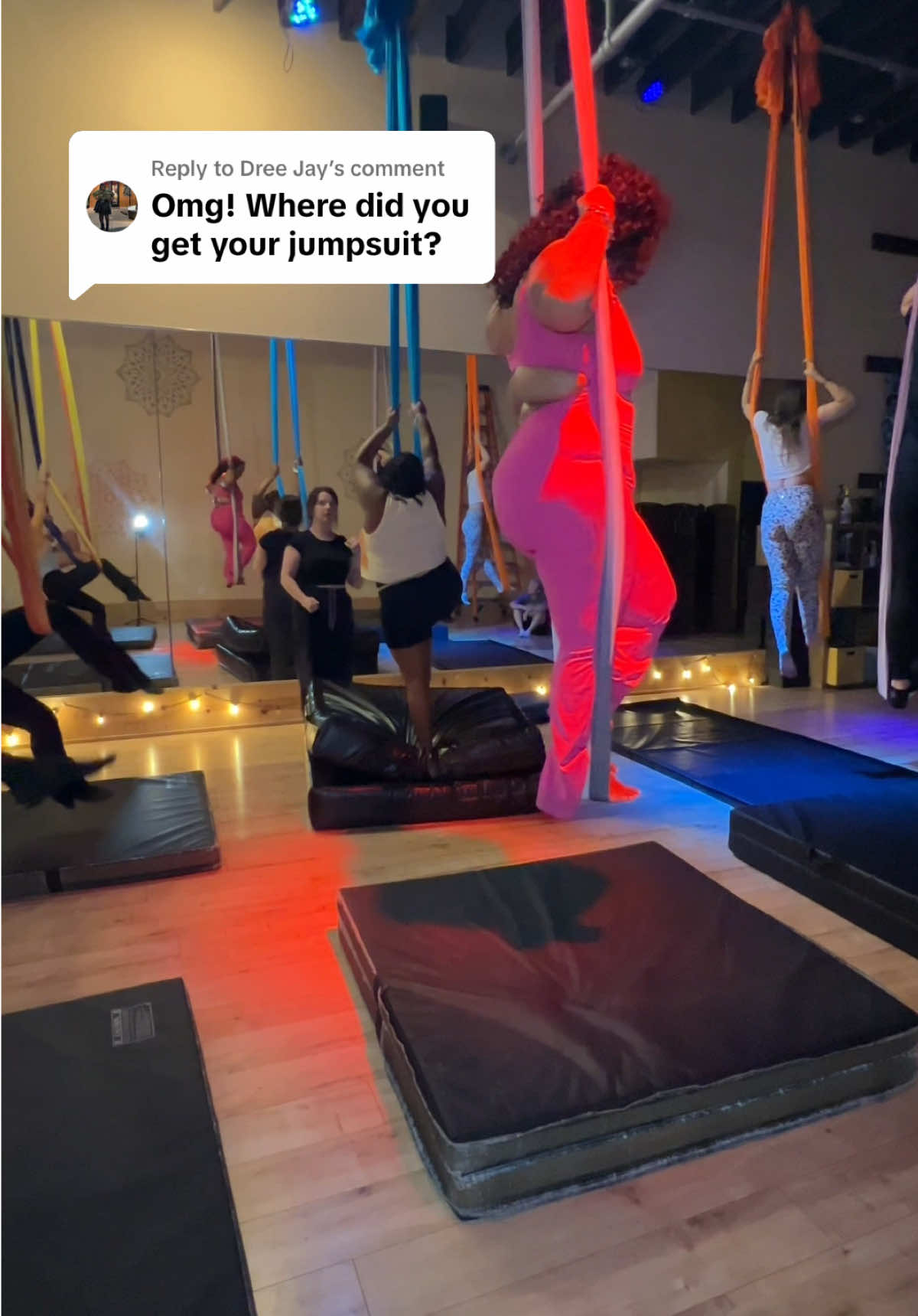 Replying to @Dree Jay It has plenty of stretch, but I did have to cut about 4 to 5 inches off the bottom since I'm only 5'2 #tiktokshop #fyp #jumpsuit #aerialhammock #aerial 