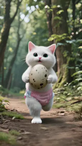 Little white cat accidentally gets a dinosaur egg #cat#aicat#kitten#orangecat