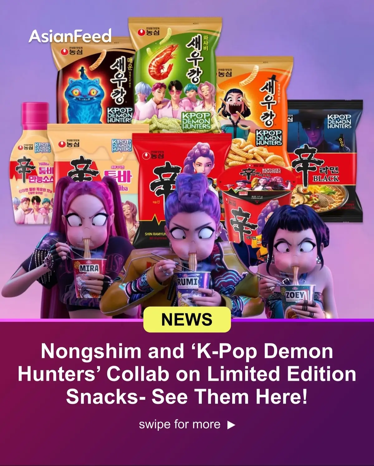 Nongshim just unveiled a special collab with Netflix’s ‘K-Pop Demon Hunters’, rolling out limited-edition ramen and snacks featuring fan favorites characters 🍜🇰🇷 Follow @asianfeed for more‼️ #Asian #News #KPopDemonHunters #Nongshim #Netflix          