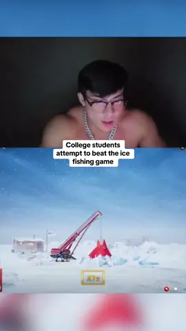 College students attempt to beat the ice fishing game #kickstreaming 
