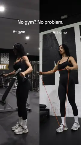 No gym? No problem.✨ Welcome to part two of my new series where I take staple gym moves and show you exactly how to crush them at home. Maybe you’re short on time, traveling, or even need a warm up, this lateral raise variation with a long band is perfect: 👉🏼Same movement pattern 👉🏼Same muscle engagement How to do it ⤵️ Banded Lateral Raise (Long Band) 	1.	Step one foot slightly in front of the other and anchor the band under your front foot. 	2.	Grip the band with both hands at your sides. Keep elbows soft (not locked, not bent). 	3.	Brace your core and relax your upper back. 	4.	With control, raise your arms out to the sides until your hands reach about eye level. 	•	Your arms should be slightly in front of your body—not directly at your sides. 	•	Think of your shoulders as door hinges: your arms are the doors, your torso is the wall. 	5.	Lower back down slowly, keeping tension in the band the whole time. 	6.	Focus on slow, controlled reps for maximum shoulder engagement and those capped delt gains. I am announcing my brand-new coaching program TOMORROW 👀 designed specifically for the at-home gym girlies who are ready to go from beginner → badass. wearing @Buffbunny Collection use my code “PFALLISFIT” for $$$
