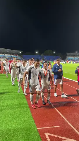 Thai national team players, including Chanathip Songkrasin who was injured by an Iraqi player's tackle, walked around to thank the fans after the match ended with Thailand losing 1-0 to Iraq, failing to defend their King's Cup title at Kanchanaburi Central Stadium on September 7. #thailand🇹🇭 #thankyou #footballfans #kingscup 