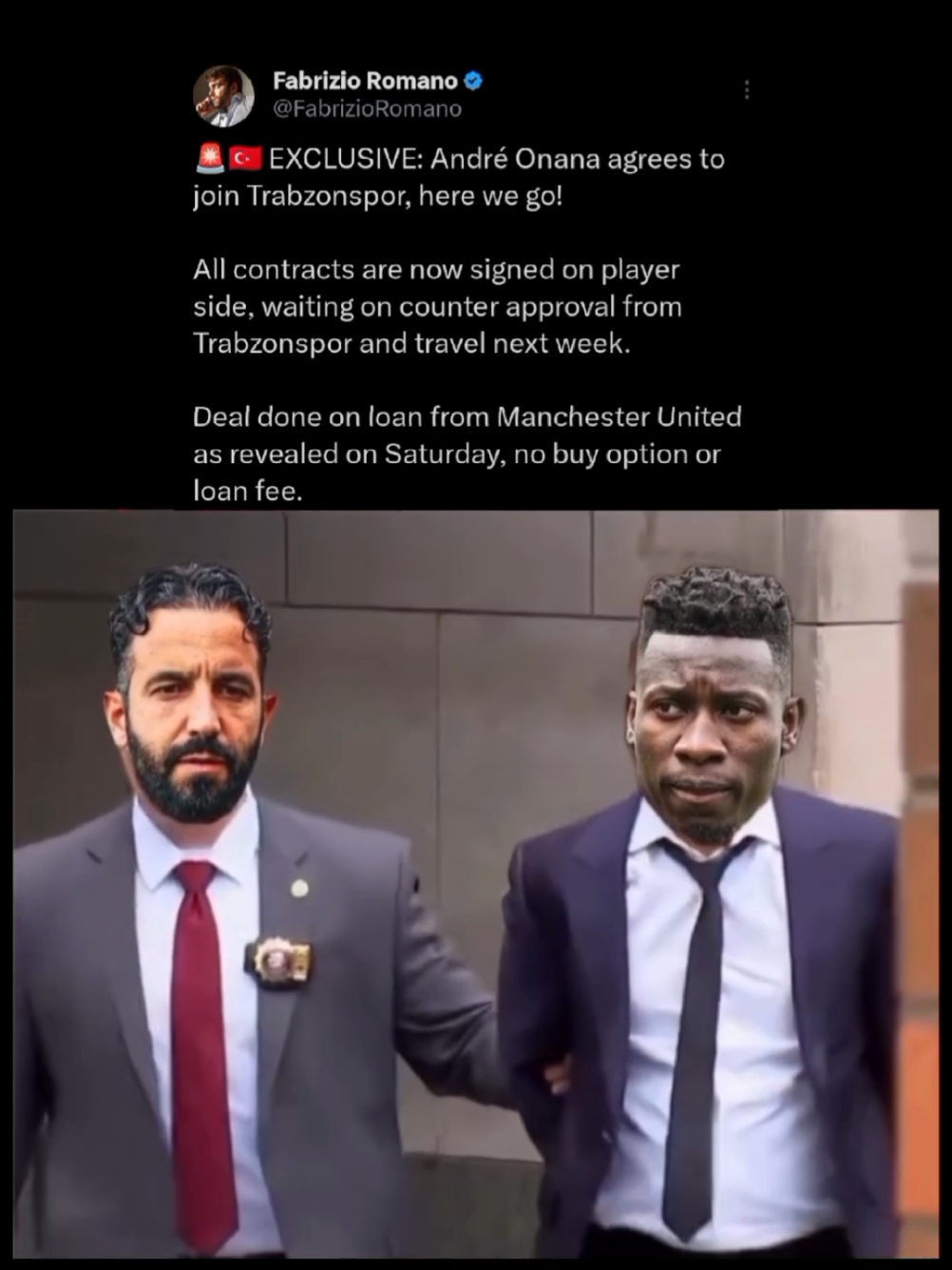 🚨Breaking News!!  Onana bener2 diadili Emyu😭😭 Onana resmi setuju bergabung dengan klub Turki Trabzonspor, tanpa opsi beli permanen dan tanpa uang transfer. sc 📹 : ig bola_bini #transferwindow #andreonana #onana #manchesterunited #manutd #manunited #mu #emyu #kingemyu #trabzonspor #fabrizioromano #herewego #fypツ #fyp 