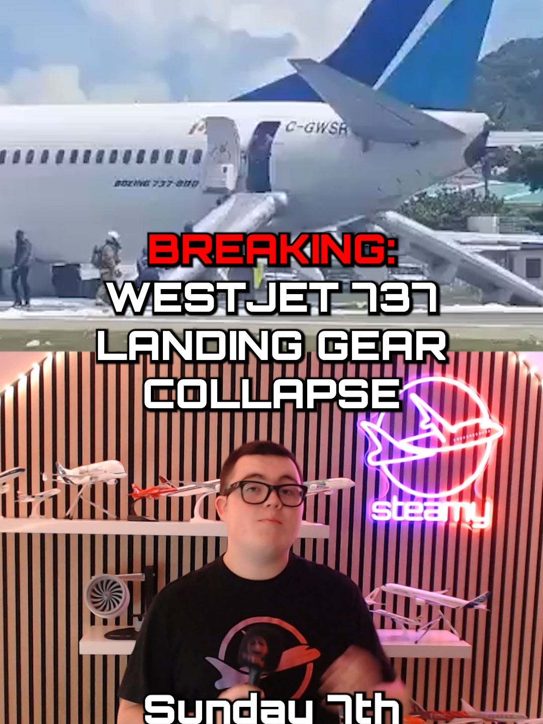 BREAKING: Westjet 737 suffered a landing gear collapse at Princess Juliana airport tonight! #steamyavnews #aviation #news #avgeek #avgeeks #airplane #travel #aircraft #airport #fyp #westjet #canada #toronto #sintmaarten #princessjulianaairport #boeing #boeing737