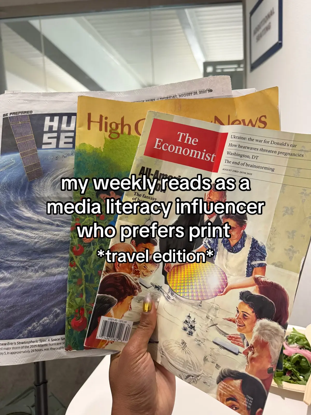 I love traveling because it allows me to pick up new local papers that I never would get to experience! This week I went to sea island for a proposal and to see my grandma in Tampa. This is what I read on the way. #fyp #medialiteracy #printmedia #magazine #newspaper 