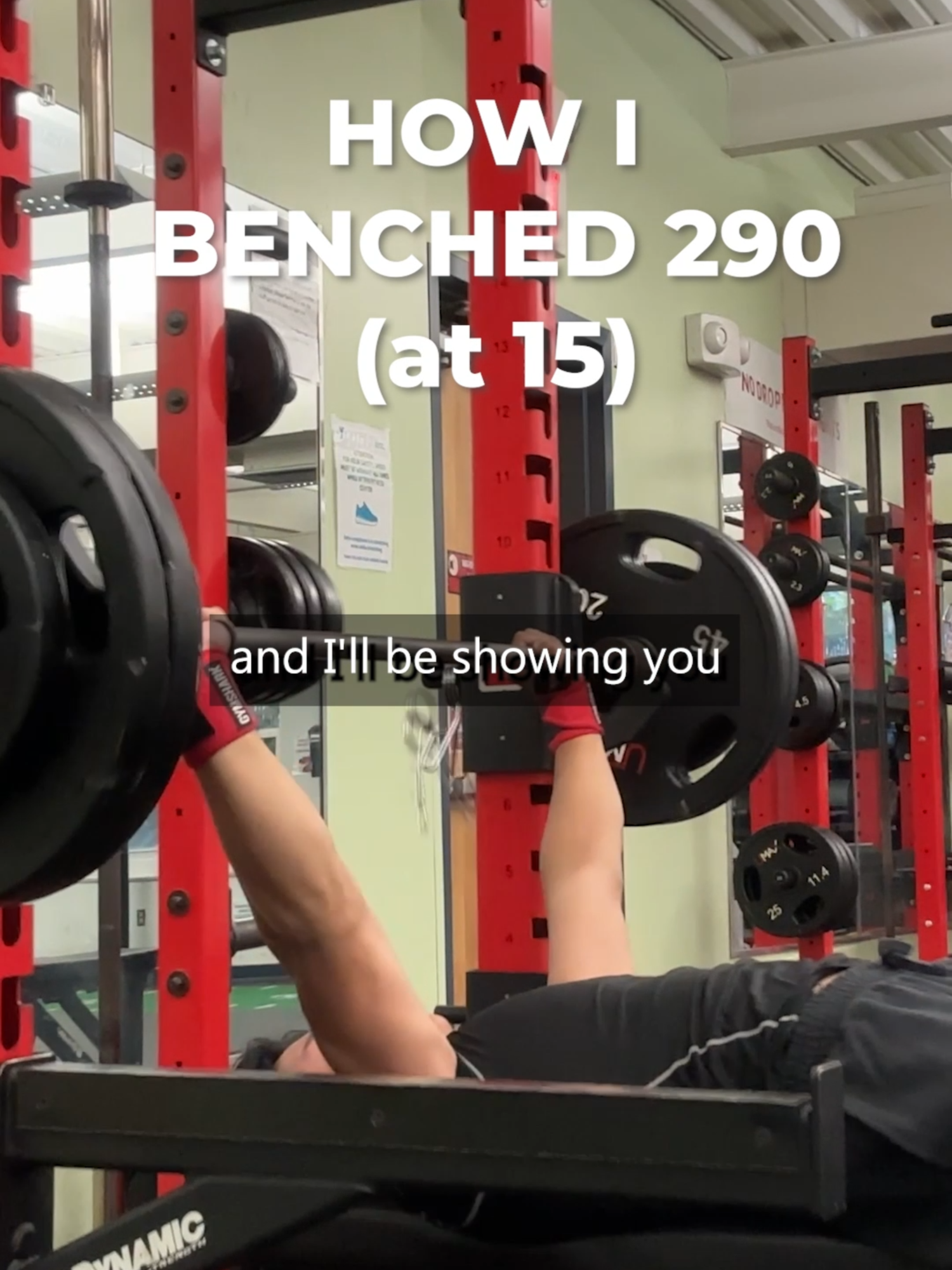 HOW I BENCHED 290 LBS (at 15 years old) I bench pressed 290 lbs at 15 years old, and I’ll be showing you the 2 exercises I did to explode my bench. The first exercise is the larsen press. Without using your legs are leg drive, you’ll need to use your upper body to stabilize yourself, not only that but it also works on your pure upper body strength without the use of your legs. I would normally do this with a weight of around 70% of my 1 rep max, for about 3 sets of 5 reps. The next one is an extremely underrated exercise, static holds. The reason why we might fail a one rep max, but then start repping a weight around 15 lbs less, is because you have a weak central nervous system. This means that your body is used to doing repetitions with light weight, but not used to doing singles with heavy weight. Load up a weight of around 10% over your 1rm, and hold it for about 10 seconds. Trust me, this made the biggest change in my bench[press strength. You only need to do this once every 1 - 2 weeks, and you’ll be benching bigger numbers in no time. ##Fitness #gym #benchpress #bench #benchpresstips