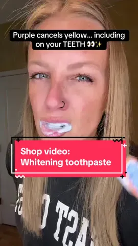 Still looking for a whitening toothpaste that actually works? 👇 This purple color-correcting toothpaste cancels out yellow stains instantly and brightens in just 7 days. My second tube because it’s THAT good. Teeth whitening doesn’t have to be complicated, you just need the right product. Grab it now while it’s on sale! 🦷💜 #teethwhitening #purpletoothpaste #colortheoryhack #beautyfinds #TikTokMadeMeBuyIt