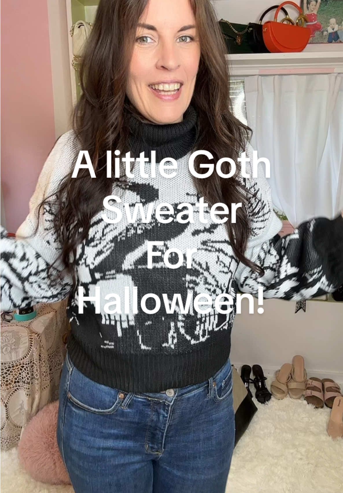 Spooky goth October style cropped fit sweater! #sweater #goth #fallsweater #vintagestyle #sweaterweather  