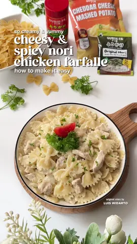 Assalamualaikum wr wb  Pagi semuaa... Bikin yg simpel2 aja pagi ini, eh tunggu dulu meski simpel tapi soal rasanya juara loh😍 Soalnya saya pake Produk dari @gurihya pilihan tepat untuk masak dengan bahan alami tanpa MSG. Ingin masakan lezat, sehat dan tanpa MSG? Gurih-ya jabannya. Karena semua produk terbuat dari bahan2 alami dan aman dikonsumsi semua usia termasuk anak2👍 Siap upgrade pengalaman maka mun tanpa MSG? Yuukk cobain #GurihTanpaMSG bersama Gurih-ya, teman makan keluarga. . Cheesy & Spicy Nori Chicken Farfalle  Bahan: 150 gr pasta farfalle  150 gr dada ayam 1 sachet Romano Cheese GURIH-YA  2 sdm Spicy Nori GURIH-YA 1/2 sdt merica bubuk 1/2 sdt garam 2 siung bawang putih, cincang  1/4 buah bombay, cincang  150 ml susu cair 100 ml air kaldu ayam Daun parsley segar, cincang,untuk taburan 3 sdm olive oil 1 sdm margarin 1 sdt terigu larutkan dengan sedikit air  Cara Membuat: ✅Rebus pasta sampai al dente, tiriskan. ✅Panaskan minyak dan margarin, masukkan bawang putih dan bawang bombay, tumis sampai harum. ✅Masukkan ayam, tumis ayam sampai berubah warna, tambahkan air kaldu dan susu cair. ✅Tambahkan merica bubuk dan garam masukkan juga Romano Cheese GURIH-YA aduk rata, biarkan mendidih. ✅Masukkan pasta yang sudah di rebus, aduk rata, tambahkan Spicy Nori GURIH-YA dan larutan terigu, aduk rata sampai mengental, angkat. ✅Terakhir beri taburan parsley diatasnya, sajikan. . #GurihAntiRibet #TemanMakanKeluarga #chickenpasta #pastafarfalle @gurihyaofficial 