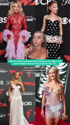 What trends are you noticing on the VMA’s carpet this year? 👀 Addison Rae did the peek-a-boo trend first  #vmas #addisonrae #sabrinacarpenter #arianagrande #tatemcrae #zaralarsson #addisonrae #olandria #popculture #trendprediction #greenscreen 