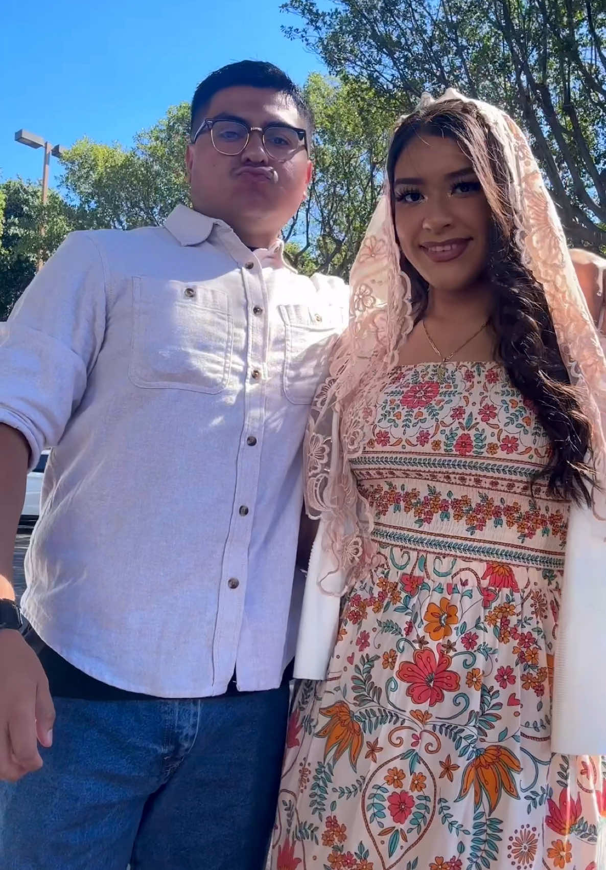Dressed for Holy Mass and clothed in His love 🤍💒 #jesusisking #catholictiktok #catholiccouple #massootd #LanguageLearning   