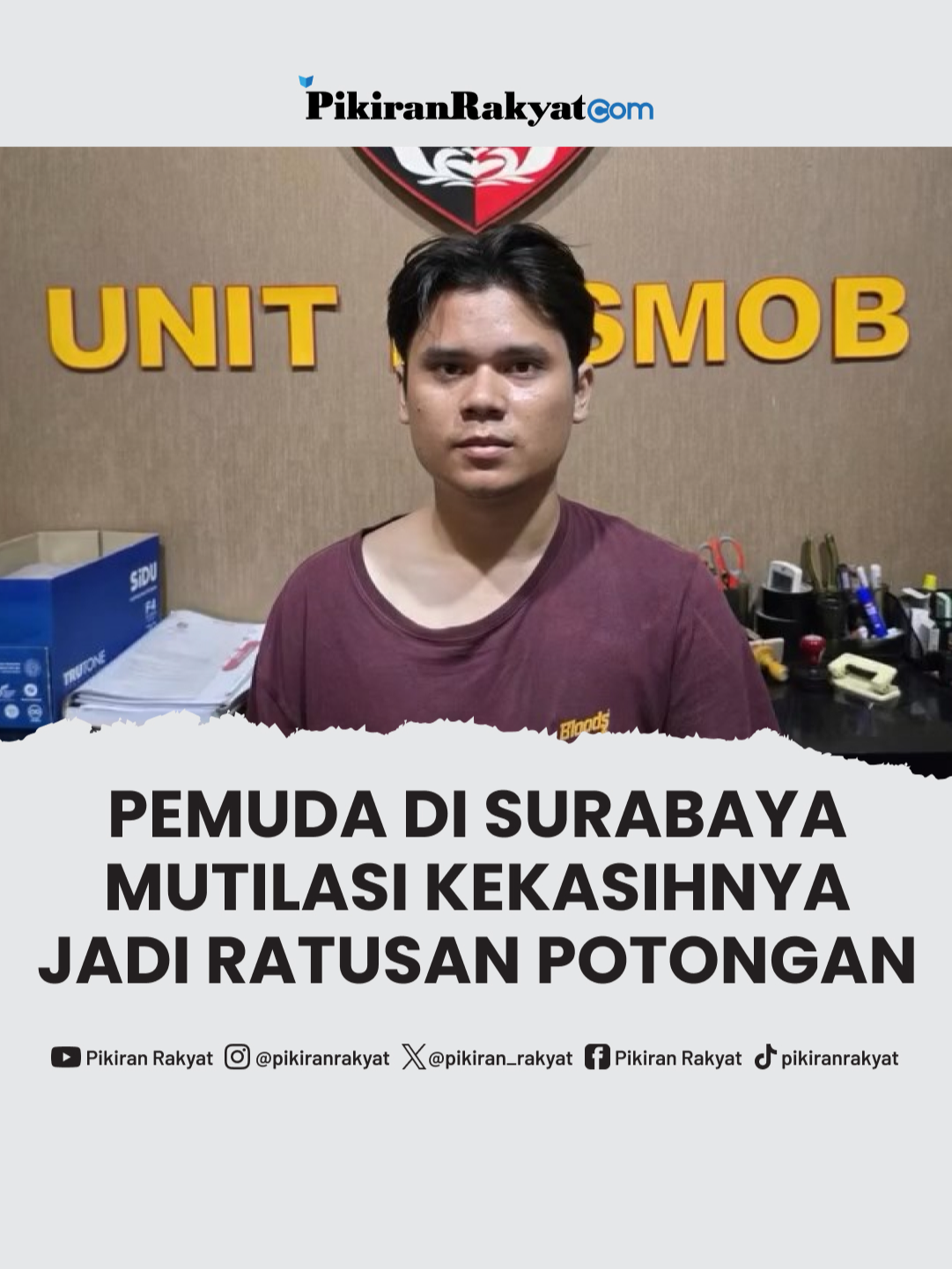Kasus pembunuhan sadis terjadi di Surabaya. Seorang pemuda bernama Alvi Maulana (24) tega menghabisi nyawa pacarnya berinisial TAS (25), lalu memutilasi jasad korban menjadi ratusan potongan. Sebagian jasad dibuang di Pacet, Mojokerto, sementara sisanya disimpan di kamar kos pelaku. . Kasat Reskrim Polres Mojokerto, AKP Fauzy Pratama, menjelaskan bahwa Alvi dan TAS telah berpacaran selama lima tahun dan tinggal bersama di sebuah kos di Jalan Raya Lidah Wetan, Kelurahan Lidah Wetan, Lakarsantri, Surabaya. . Pelaku pun diamankan di kamar kos tersebut pada Minggu, 7 September 2025 dini hari sekitar pukul 01.00 WIB. Saat ditangkap polisi, pelaku yang saat itu sedang bersantai berusaha melawan dengan senjata tajam. Polisi pun melakukan tindakan tegas dengan menempelkan timah panas di kedua betisnya. . #Mutilasi #Surabaya #Mojokerto #Sadis #FYP