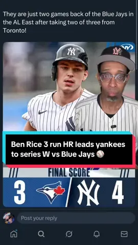 #greenscreen Ben Rice 3 run HR & Max Fried goes 7 innings & Bednar gets the save as the #Yankees take the series over the #Toronto #BlueJays & are suddenly 2 games out of the AL EAST lead #MLB 