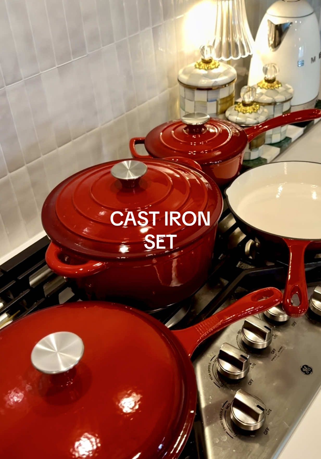 this full 7-piece enamel cast iron cookware set is ONLY $130 right now ✨ oven-safe up to 500°F, super durable & honestly the prettiest set for the price 🍳🔥 #cookware #kitchenfinds #homecooking #tiktokmademebuyit #sale