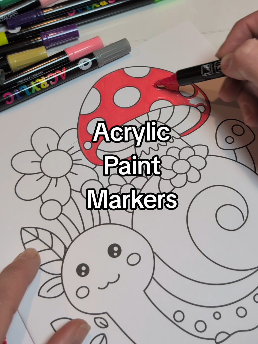 Replying to @carin1422 Not QUITE Christmas red, but the perfect color red for coloring in this mushroom 🍄  #acrylicmarkers #acrylicpaintmarkers #colortok #coloring 