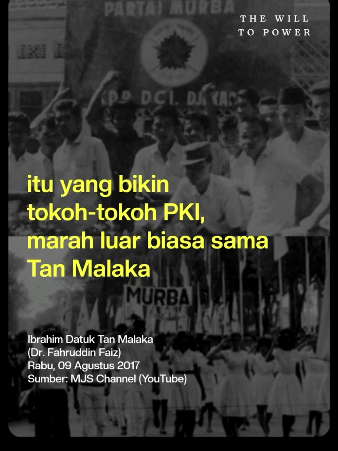 Lebih mudah menyebut Tan Malaka 'Komunis', bukan? Jangankan menyelami pemikiran dan mengerti situasinya. Memahami makna 'komunis' saja kita malas. — Maknagia #TanMalaka • Ibrahim Datuk Tan Malaka (Dr. Fahruddin Faiz) #fahruddinfaiz Rabu, 09 Agustus 2017 Sumber: MJS Channel (YouTube) #ngajifilsafat