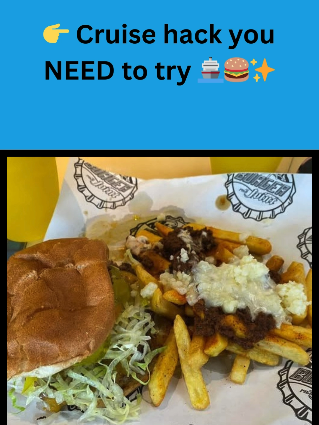 🍔🔥 Our fave hack: turning Guy’s fries into loaded chili cheese fries using BlueIguana toppings 🤯 YUM! How do YOU personalize your Guy’s Burger? Drop your combo 👇 Bonus points for pics 📸 Follow @AZSailingSisters ⚓💙 for more foodie hacks & cruise inspo 🚢🌴 #GuysBurgerJoint #CarnivalCruise #CruiseFoodie #CruiseLife #AZSailingSisters #CruiseTips #FoodieHack #VacationVibes #BookTheTrip