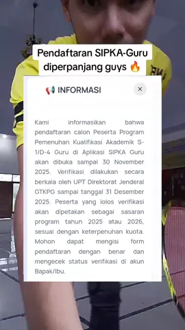 Pendaftaran SIPKA diperpanjang hingga 30 November 2025. yuk buruan daftar! 🔥🙏 #fyp #fyppppppppppppppppppppppp #sipka #guru #promoseruweekend 