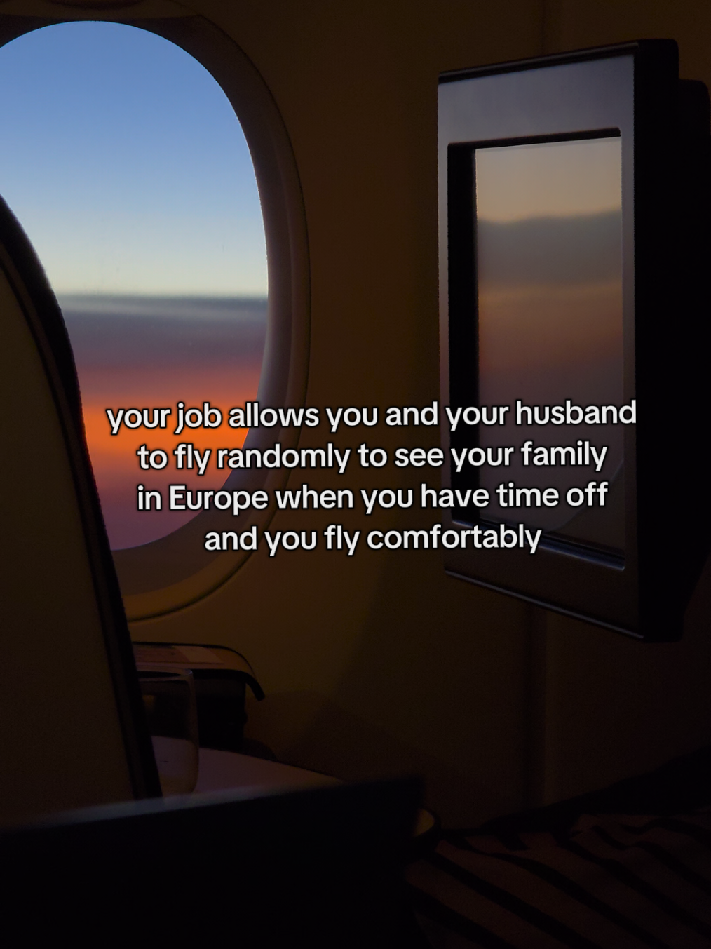 flying business class to see family in Europe where you grew up is the best  #businessclass #nonrevtravel  #standbytravel #flightattendantlife #travellife 