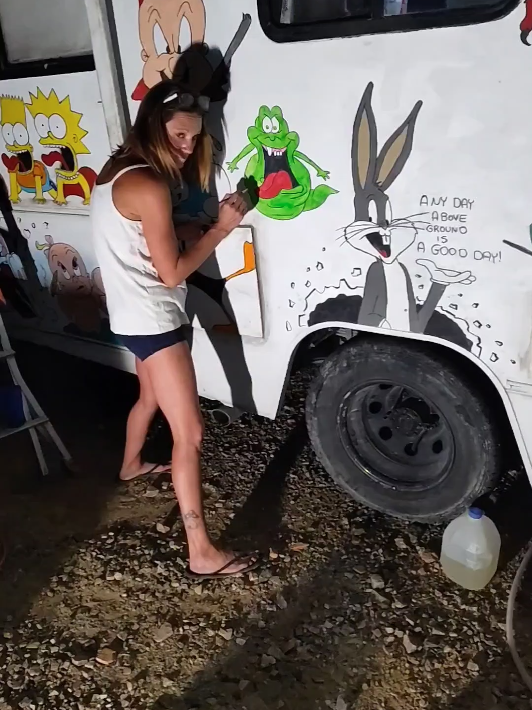Twerking while tagging my rv -survivor artist shakes it and paints it ##SurvivorArtist   #RVLifeArt   #TwerkAndPaint   #AngelaOrgillArt   #TwistedArt   #HealingThroughArt   #DesertStudio   #AbsurdArt   #CartoonMeltdown   #MutualAidArtist   #BootyBounceArt   #SupportSurvivors   #ArtOnTikTok   #CreativeProcess   #StreetArtVibes   #RVCanvas   #EmotionalArt   #PopCultureRemix   #FreestylePainting   #TikTokArtCommunity