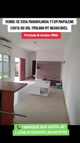 Vende se  casa T1 na costa do sol Mapulene  1 quarto espaçoso  Sala espaçosa  Cozinha Americana  Wc organizado  A/C e termo acumulador  Quintal totalmente pavimentado    Preço :1.750.000 negociável   prestação de serviços 300nt 📞 *MARQUE SUA VISITA JÁ* (+258) 875290031 /834219130 #casas #fipシviral #business #negocios #mocambiquetiktok🇲🇿 
