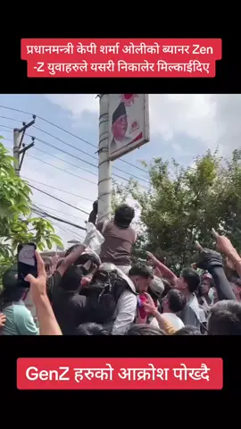 प्रधानमन्त्री केपी शर्मा ओलीको ब्यानर Zen -Z युवाहरुले यसरी निकालेर मिल्काईदिए।#kpsharmaoli_official #foryou #tredding #fyp #supporting #trends