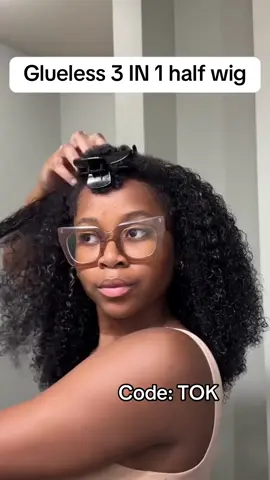 Wig where?!🔥4C kinky curly blended so perfect! Wig name: ULH155 in bio link❤️Use code “ TOK” to get $$ saved😘 #halfwig #gluelesswig #gluelessinstall #fyppppppppppppppppppppppp #4chair #seamless #hairline #halfwigs #kinkycurly #hairtutorial #hairpage 