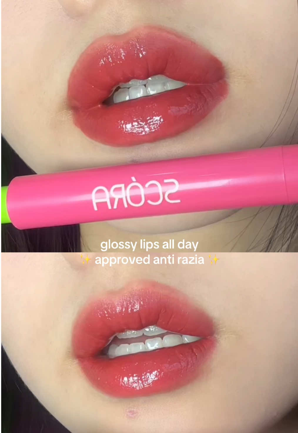 Glossy lips anti razia? Yes pls 😍✨ Order tomorrow! 🛍✨ #scora #yourglowupbestie 