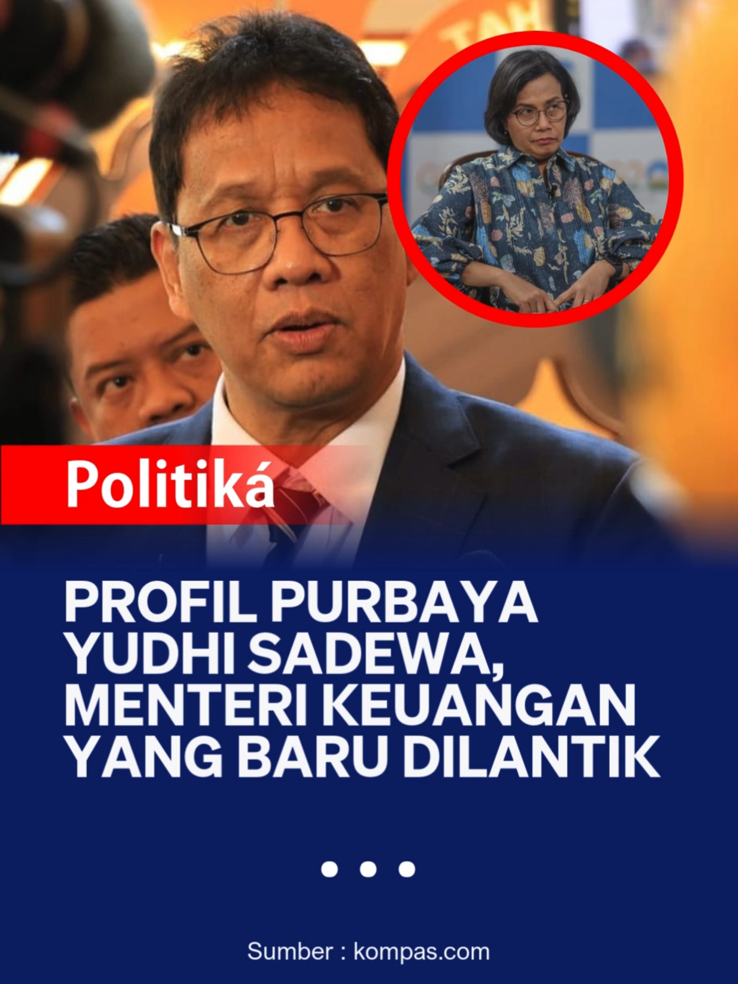 Purbaya Yudhi Sadewa diangkat sebagai Menteri Keuangan (Menkeu) menggantikan Sri Mulyani Indrawati dalam reshuffle Kabinet Merah Putih, Senin (8/9/2025). Sebelumnya, Purbaya menjabat sebagai Ketua Dewan Komisioner Lembaga Penjamin Simpanan (LPS). Purbaya diambil sumpahnya sebagai menteri keuangan oleh Presiden Prabowo Subianto di Istana Negara, Jakarta, Senin (8/9/2025). Berikut profil Purbaya Yudhi Sadewa Menkeu yang baru.  Profil Purbaya Yudhi Sadewa Purbaya Yudhi Sadewa lahir di Bogor pada 7 Juli 1964. Ia meraih gelar Sarjana Teknik Elektro dari Institut Teknologi Bandung (ITB). Purbaya kemudian melanjutkan studi di Purdue University, AS, meraih gelar MSc dan Ph.D dalam bidang Ilmu Ekonomi. Karier profesionalnya berawal sebagai Field Engineer di Schlumberger Overseas SA (1989–1994), lalu berpindah ke dunia riset ekonomi sebagai Senior Economist di Danareksa Research Institute (2000–2005). Ia juga pernah menjabat Direktur Utama PT Danareksa Securities (2006–2008), Chief Economist Danareksa Research Institute (2005–2013), serta anggota Dewan Direksi PT Danareksa (Persero) pada 2013–2015.  Karier Purbaya Yudhi Sadewa di pemerintahan Purbaya mengawali kiprah politik dan pemerintahan sebagai Staf Khusus Bidang Ekonomi di Kemenko Perekonomian pada era 2010–2014, dan juga menjadi Anggota Komite Ekonomi Nasional.  Ia kemudian menjabat sebagai Deputi III Bidang Pengelolaan Isu Strategis di Kantor Staf Presiden pada 2015, serta Staf Khusus Bidang Ekonomi di Kemenko Polhukam (2015–2016).  Selanjutnya, Purbaya dipercaya sebagai Wakil Ketua Satgas Debottlenecking (Pokja IV) dan Staf Khusus bidang Ekonomi Kemenko Maritim (2016–2020), kemudian menjadi Deputi Bidang Koordinasi Kedaulatan Maritim dan Energi di Kemenko Kemaritiman dan Investasi (2018–2020).  Menjadi Ketua Dewan Komisioner LPS Purbaya diangkat sebagai Ketua Dewan Komisioner Lembaga Penjamin Simpanan (LPS) melalui Keputusan Presiden RI No. 58/M Tahun 2020 dan resmi menjabat mulai 3 September 2020.  Jabatan ini mempertegas perannya sebagai penjaga stabilitas sistem keuangan nasional. Ia juga sempat menjabat sebagai komisaris di holding BUMN pertambangan PT Inalum (Persero).  Menjadi Menteri Keuangan Purbaya dilantik sebagai Menteri Keuangan di Istana Negara, Jakarta, Senin (8/9/2025) sore bersama sejumlah menteri dan wakil menteri lainnya. Purbaya menggantikan Sri Mulyani Indrawati. sumber : kompas.com