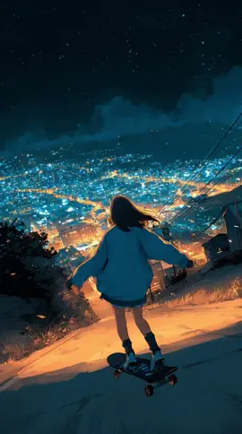 早く帰らないと🌃 #夜 #スケボー #anime #AIが見る夢 #aiart