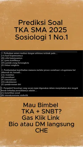 🔥 Prediksi Soal TKA SMA 2025 Sosiologi sudah siap! Soal tipe kayak gini sering banget muncul di ujian 🚀 Yuk latihan dari sekarang biar makin pede hadapi TKA! Belajar bareng CHE bikin langkahmu ke PTN makin pasti 🎓 #TKASMA #Sosiologi #SNBT2026 #bimbelche 