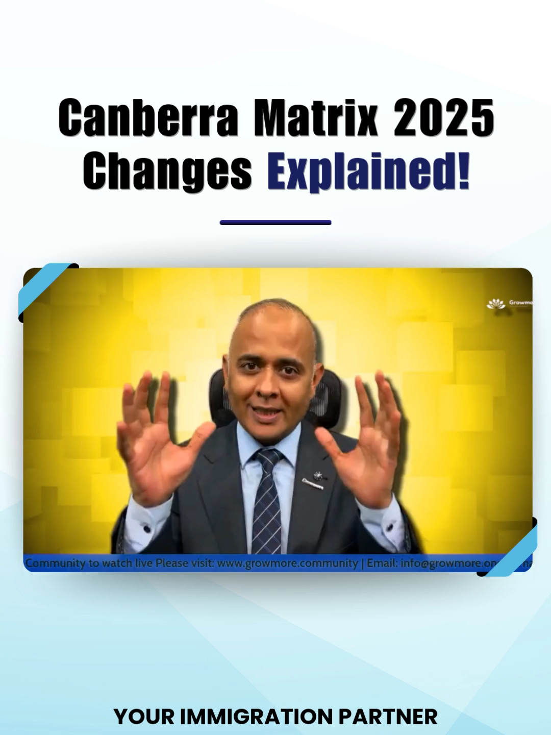 🚨 BIG Canberra Update 2025! 🚨 The ACT government has officially announced major changes to the Canberra Matrix – and this could directly affect your chances of securing a 491 or 190 visa.  While the federal government has not yet released the state allocations, Canberra has taken the lead and shared what’s coming. If you’re planning to migrate through ACT nomination, these updates are too important to ignore. 🔥 What does this mean for you? ✔️ New Canberra Matrix rules may change your eligibility ✔️ Direct impact on your EOI and nomination chances ✔️ More competition for 491 & 190 state nomination At Growmore Immigration, we make sure you never miss critical updates like this. With the expertise of Registered Migration Agent Krunal Nayak, you’ll always know the latest requirements, pathways, and strategies to make your migration dream a reality. 🌏 Join our Growmore Community for: 👉 Live Q&A sessions with Krunal Nayak 👉 Latest visa & immigration news 👉 Tips to improve your chances for PR 👉 Guidance on student, work & skilled visas 💡 Don’t risk missing out on opportunities—stay updated, ask your questions in our live sessions, and take one step closer to Australia with Growmore Immigration. 🔗 Visit www.growmore.community  and join today! ✨ Growmore Immigration – Your Trusted Pathway to Australia! ✨