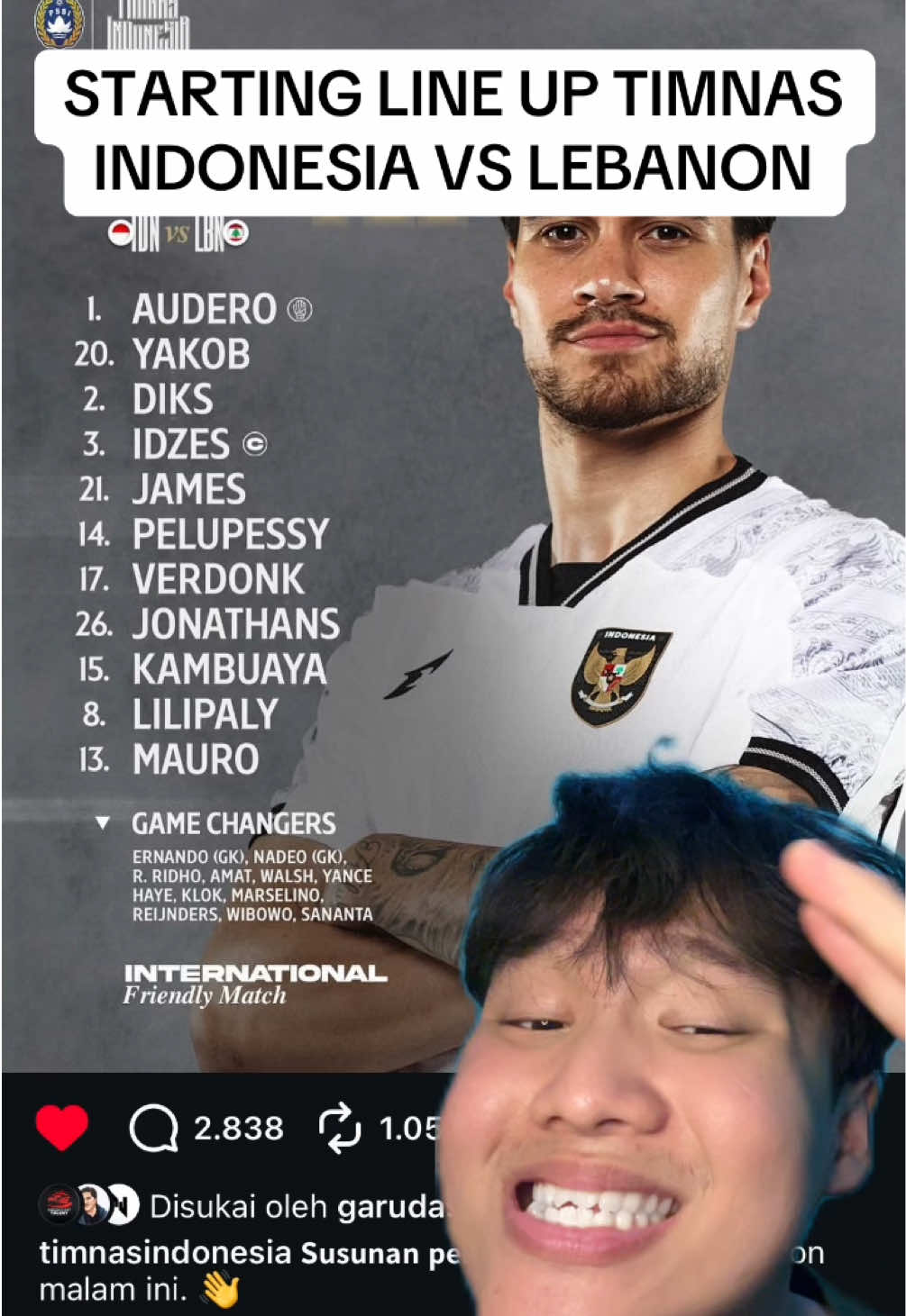 Starting Line Up TimNas Indonesia menghadapi Lebanon pada FIFA Matchday malam ini. RAJA TERAKHIR DITURUNKAN!! LET’S GO GARUDA!! BRAVO TIMNAS INDONESIA 💪🏻🇮🇩🔥 #timnasindonesia #timnasday #starter #lineup #fifamatchday 