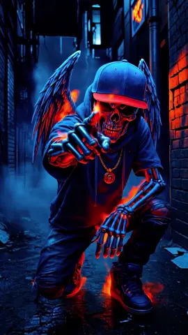 Two street reapers rule the neon city — one points, the other shows no mercy. 💀🔥 #StreetReaper #DarkFantasy #NeonVibes #BlueAndRed