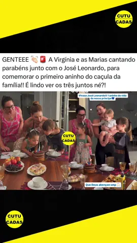 GENTEEE 👏🏻🚨 A Virgínia e as Marias cantando parabéns junto com o José Leonardo, para comemorar o primeiro aninho do caçula da família!! É lindo ver os três juntos né?! #virginiafonceca #virginia #joseleonardo #mariaalice #mariaflor 